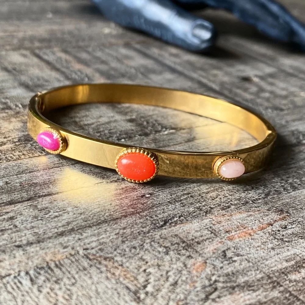 NEW Gold Bangle Bracelet With Stone Accents